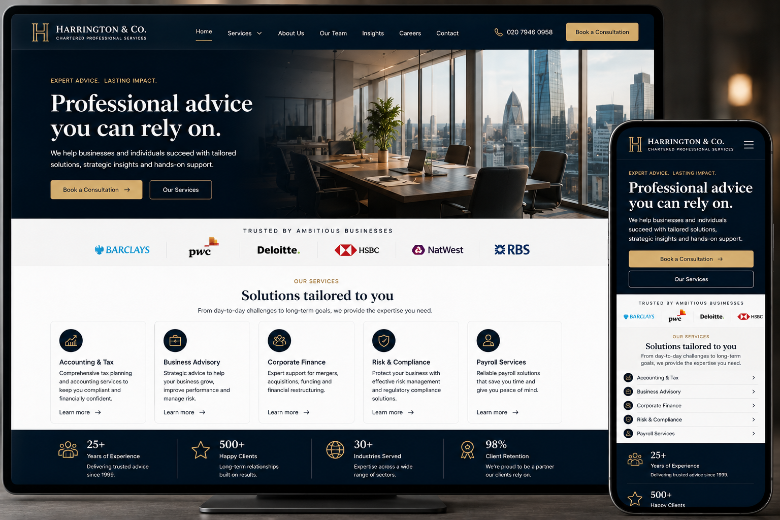 Professional Services website preview