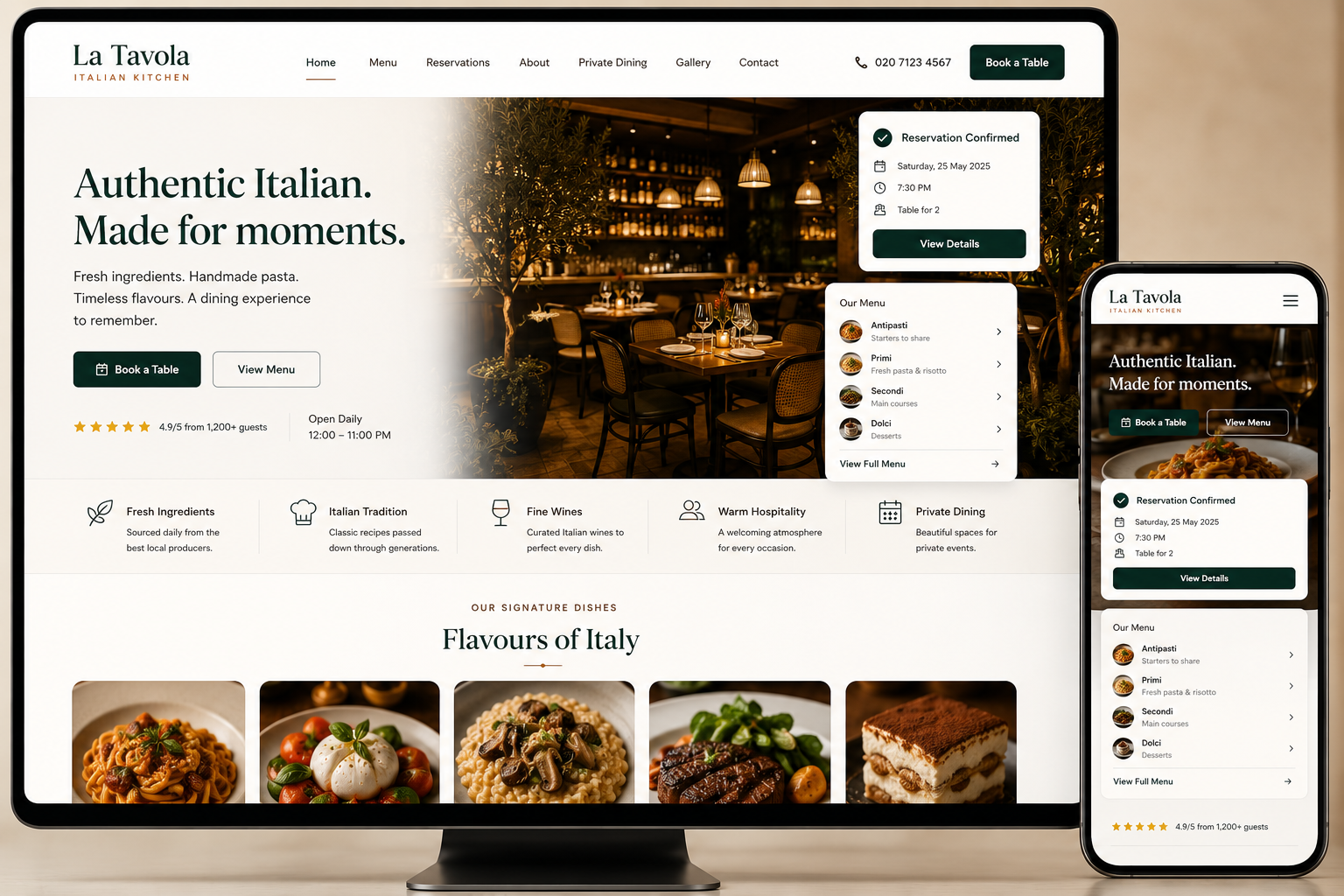 Restaurant website preview
