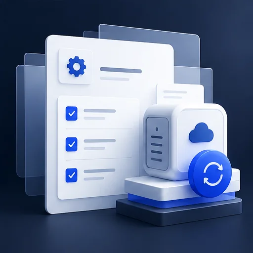 Illustrative support and maintenance composition with update, checklist and backup elements